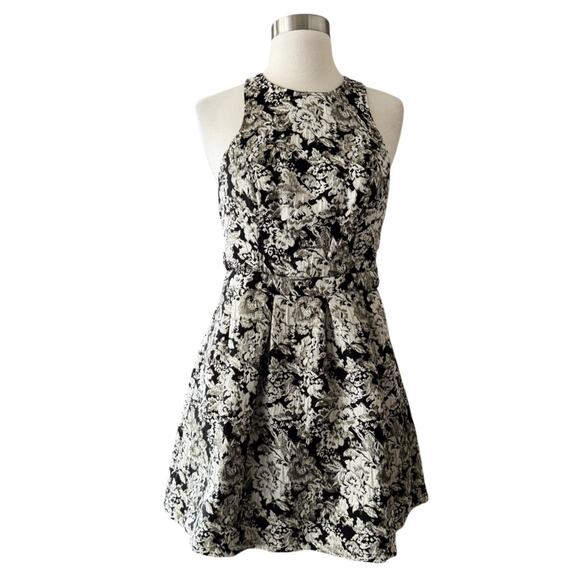 Abercrombie & Fitch Dress Black Jacquard Cream Floral Silver Thread Cotton Small - Picture 2 of 10